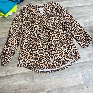 Always Indigo Leopard Print Button up Blouse